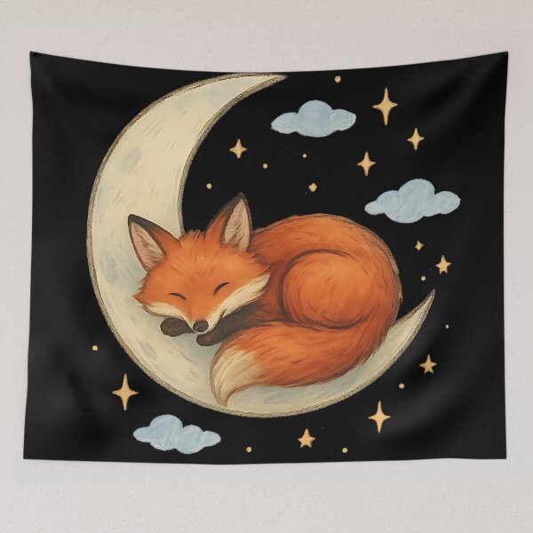 Item preview, Celestial Nap – Sleeping Fox on the Moon designed and sold by ArcadiaSilence.