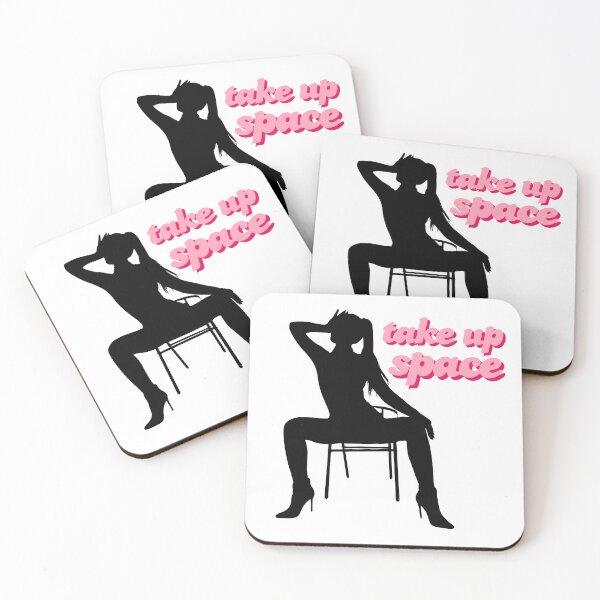 Item preview, Take Up Space - black silhouette woman dramatic wide leg sitting pose pink font designed and sold by RabbitHoleThings.