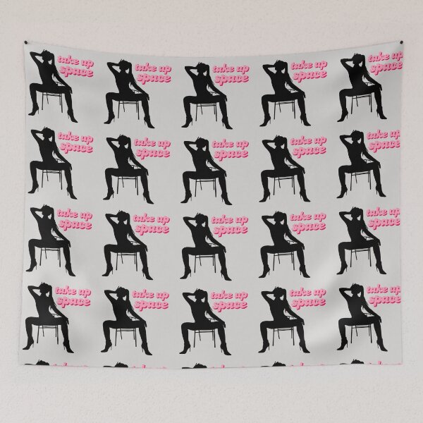 Item preview, Take Up Space - black silhouette woman dramatic wide leg sitting pose pink font designed and sold by RabbitHoleThings.