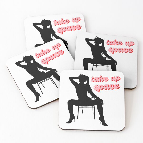 Item preview, Take Up Space - black silhouette woman dramatic wide leg sitting pose red bubble font vintage retro designed and sold by RabbitHoleThings.