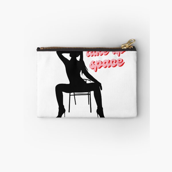 Item preview, Take Up Space - black silhouette woman dramatic wide leg sitting pose red bubble font vintage retro designed and sold by RabbitHoleThings.