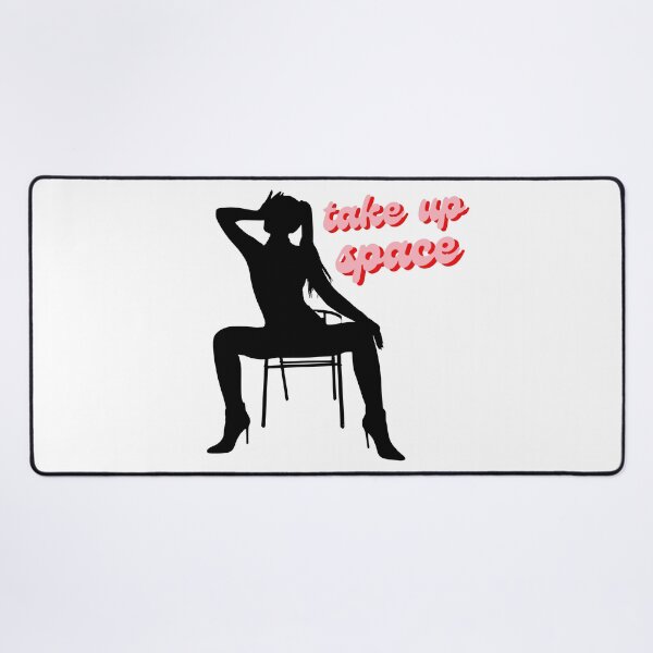 Item preview, Take Up Space - black silhouette woman dramatic wide leg sitting pose red bubble font vintage retro designed and sold by RabbitHoleThings.