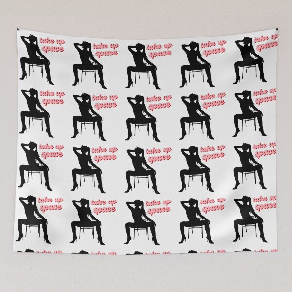 Item preview, Take Up Space - black silhouette woman dramatic wide leg sitting pose red bubble font vintage retro designed and sold by RabbitHoleThings.