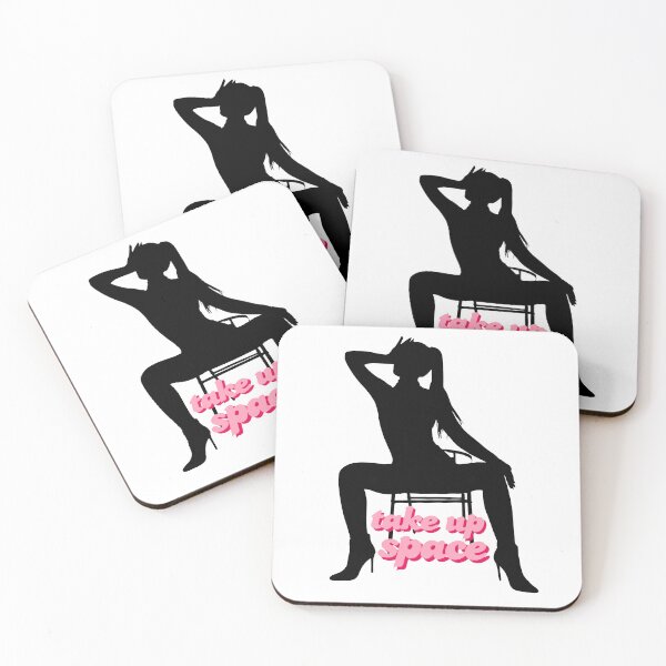 Item preview, Take Up Space - dramatic black silhouette woman wide leg sitting pose pink font designed and sold by RabbitHoleThings.