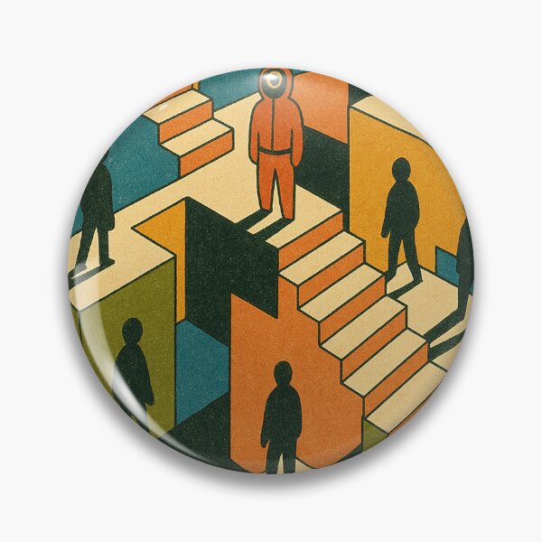 Item preview, Dark Survival Game Maze Art | Masked Player in Retro Stairs Illusion designed and sold by weirdfishes123.