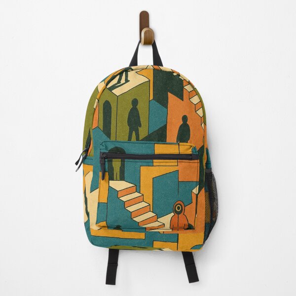 Item preview, Dark Survival Game Maze Art | Masked Player in Retro Stairs Illusion designed and sold by weirdfishes123.