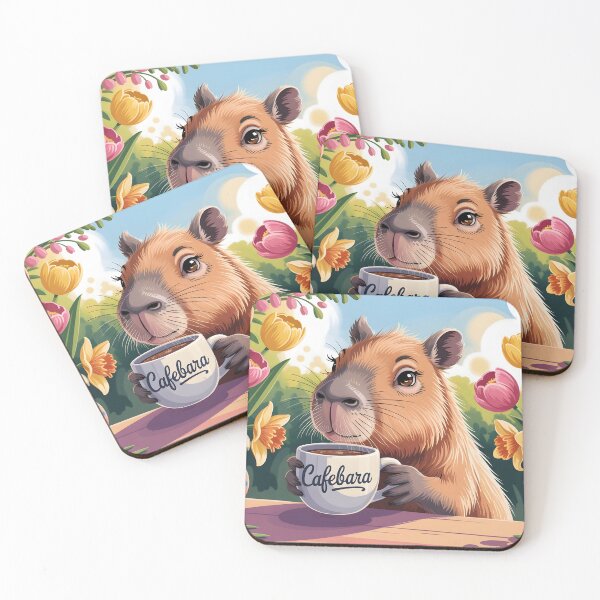 Item preview, Cafebara – Cute Capybara Girl Coffee Time Spring Mug Design designed and sold by EmeraldeaArt.