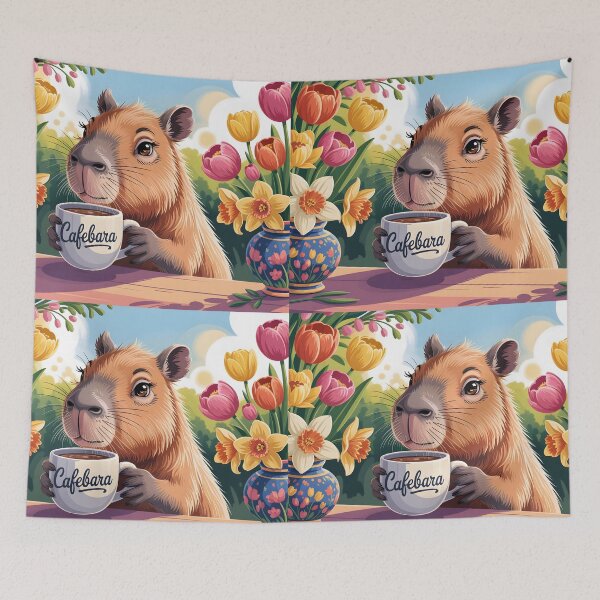 Item preview, Cafebara – Cute Capybara Girl Coffee Time Spring Mug Design designed and sold by EmeraldeaArt.