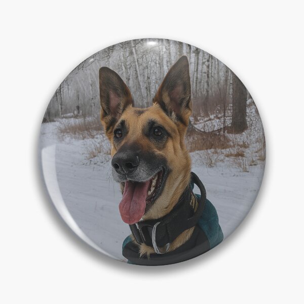 Item preview, Happy Belgian Malinois in Winter Forest designed and sold by TrailThrottleCo.