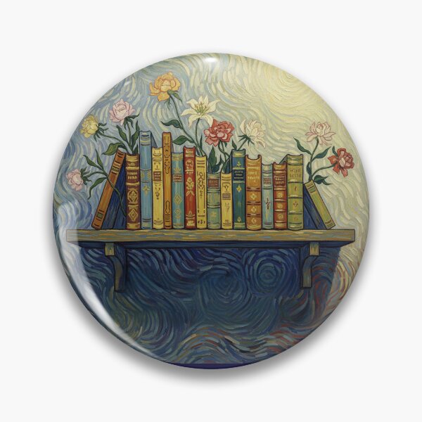 Item preview, Whimsical Bookshelf with Flowers – Van Gogh Style Book Art designed and sold by D-Islamic.