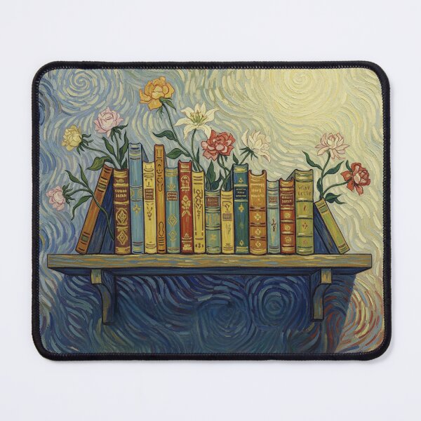 Item preview, Whimsical Bookshelf with Flowers – Van Gogh Style Book Art designed and sold by D-Islamic.