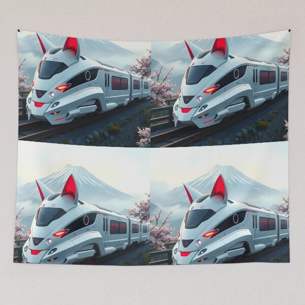 Item preview, Futuristic Cat-Eared Train – Photoreal Sakura Mountain Scene designed and sold by EmeraldeaArt.