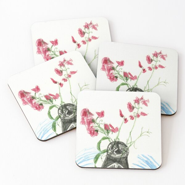 Item preview, Perennial Sweet Pea Floral Shadow Art in Watercolour Pencils designed and sold by LymphomaLass.