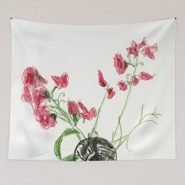 Item preview, Perennial Sweet Pea Floral Shadow Art in Watercolour Pencils designed and sold by LymphomaLass.