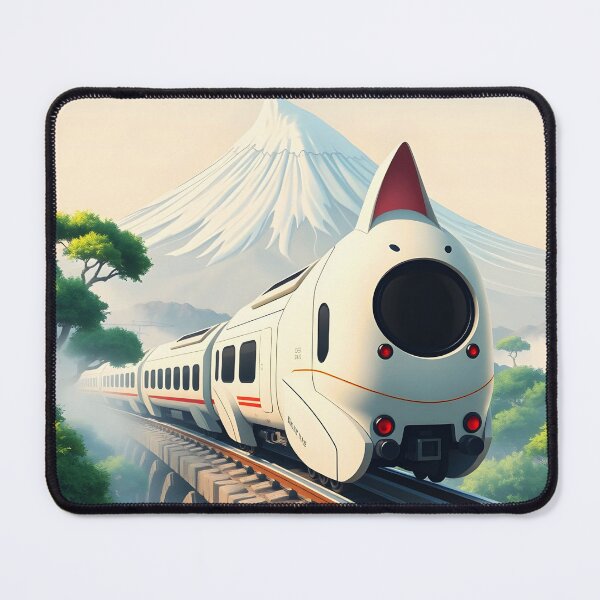 Item preview, Futuristic Train Emerging from Fog – Anime-Inspired Mountain Landscape designed and sold by EmeraldeaArt.