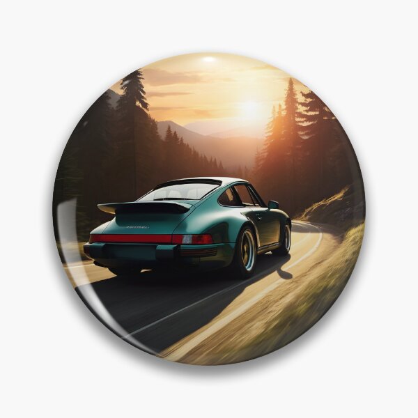 Item preview, Teal Blue Sports Car at Sunset – Forest Curve Motion Art designed and sold by EmeraldeaArt.