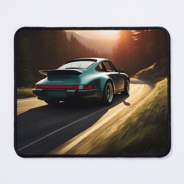 Item preview, Teal Blue Sports Car at Sunset – Forest Curve Motion Art designed and sold by EmeraldeaArt.