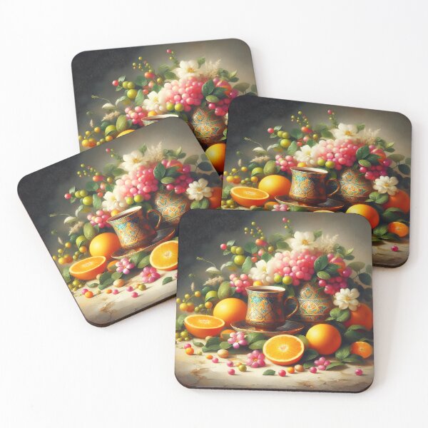 Item preview, Arabian Blue Ceramics with Oranges and Grapes – Moody Floral Oil Painting Style designed and sold by EmeraldeaArt.