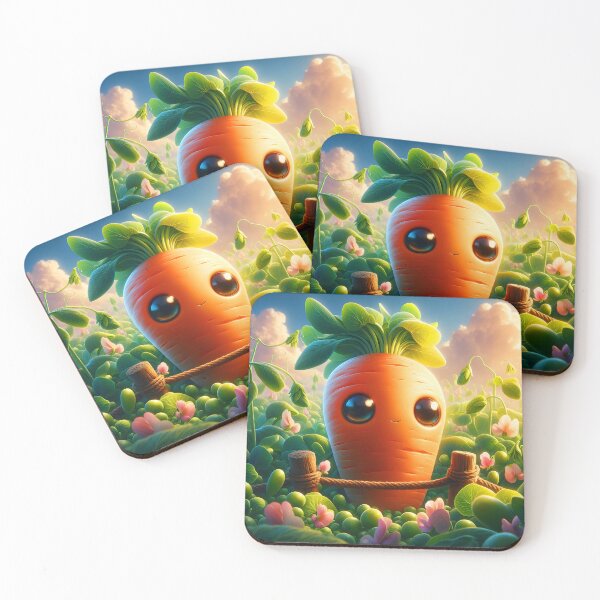 Item preview, Kawaii Carrot in Garden – Cute Sunset Cartoon Digital Art designed and sold by EmeraldeaArt.