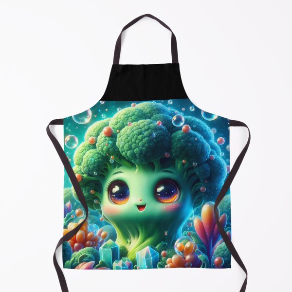 Item preview, Cute Big-Eyed Broccoli Among Crystals & Bubbles – Cartoon Digital Art designed and sold by EmeraldeaArt.