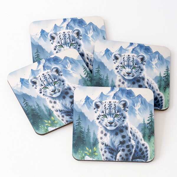 Item preview, Baby Snow Leopard Mountain Watercolor  designed and sold by elissiart.