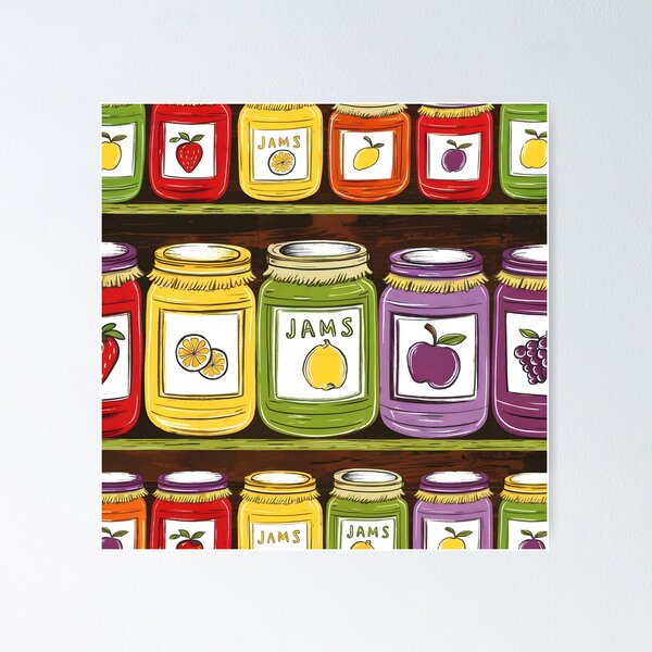 Item preview, Jam Jar Pantry Pattern – Illustrated Kitchen Shelves Design designed and sold by EmeraldeaArt.