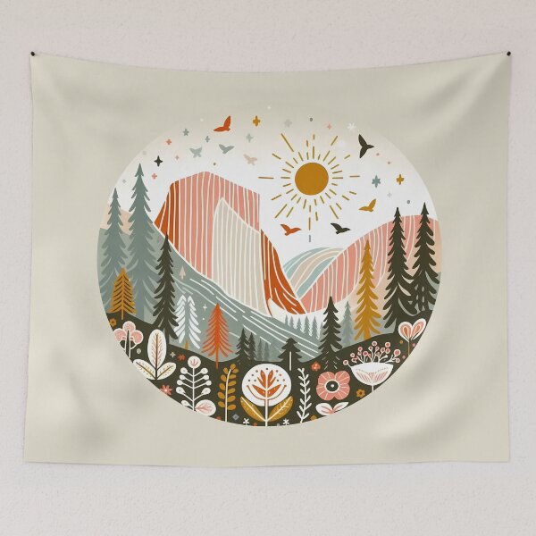 Item preview, Yosemite Half Dome Landscape - Scandinavian Folk Art by heidiannemorris © designed and sold by FOLK ART FUSION by heidiannemorris.