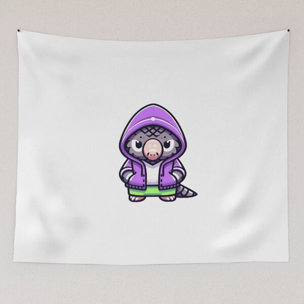 Item preview, Cartoon Pangolin in Purple Hoodie and Neon Pants – Rare Dressed-Up Animal Art designed and sold by Confuzz1ed.