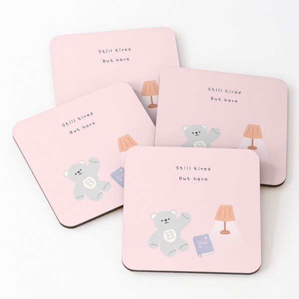Item preview, Still Tired, But Here – Gentle Bear Mood ( Pink Background ) designed and sold by mintmono-studio.