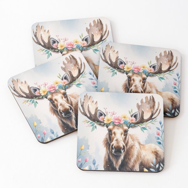 Item preview, Majestic Moose with Floral Antler Crown Watercolor  designed and sold by elissiart.