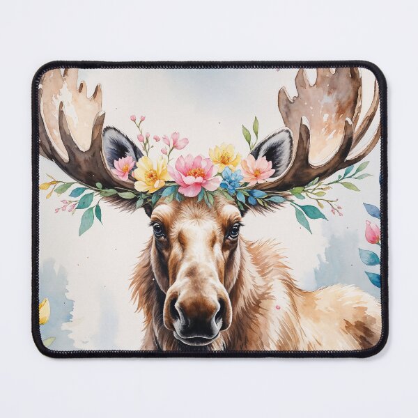 Item preview, Majestic Moose with Floral Antler Crown Watercolor designed and sold by elissiart.
