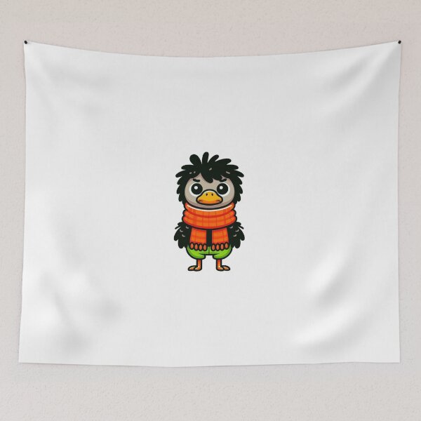 Item preview, Cartoon Ostrich in Orange Scarf and Lime Pants – Colorful Bird Fashion designed and sold by Confuzz1ed.