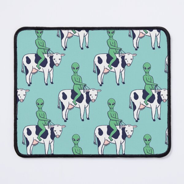Item preview, Alien Riding Cow – Funny Surreal Farm Pattern designed and sold by musingtreeart.