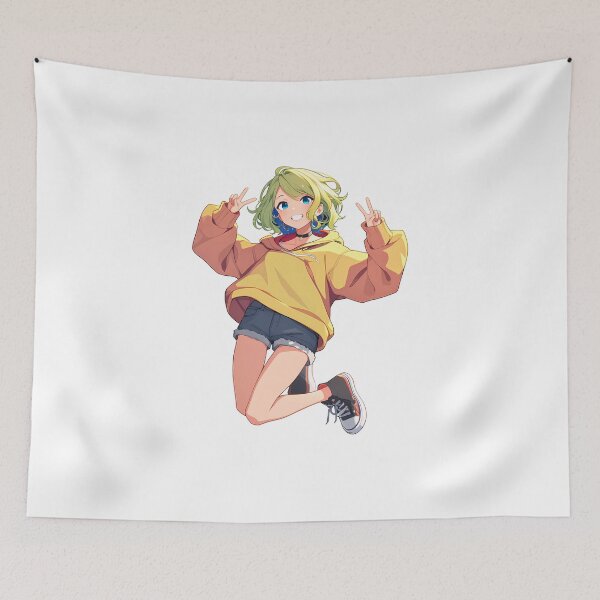 Item preview, Title: Jumpy Anime Girl - Double Peace Sign Fun designed and sold by mikoscha.