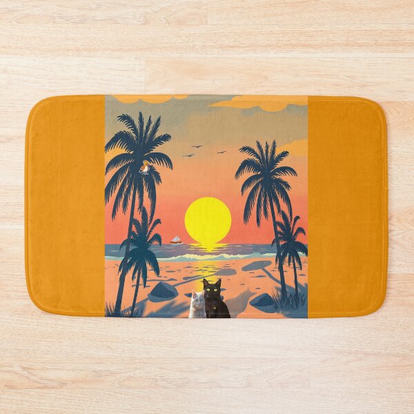 Item preview, Sunny cyber-tropical paradise: Neon aesthetics of Palm Beach with cute kittens. designed and sold by Felia001.