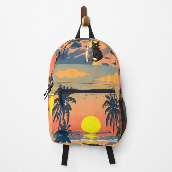 Item preview, Sunny cyber-tropical paradise: Neon aesthetics of Palm Beach with cute kittens. designed and sold by Felia001.