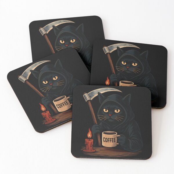 Item preview, Grim Reaper Cat Needs Coffee Now designed and sold by Amr Siam.