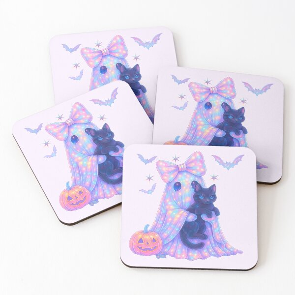 Item preview, Coquette glowing ghost with a black cat-pastel designed and sold by FatBirdie.