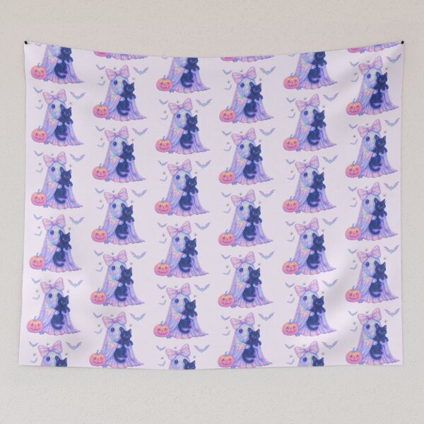 Item preview, Coquette glowing ghost with a black cat-pastel designed and sold by FatBirdie.