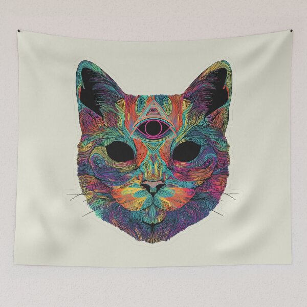 Aperçu de l'œuvre Autocollant psychédélique « Third Eye Kitty » créée et vendue par RottingDreams.
