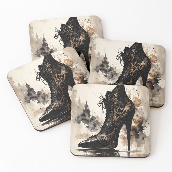 Item preview, Vintage high heel black with filigree pattern, watercolor background designed and sold by angel-cat-22.