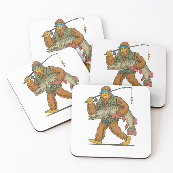 Item preview, Bigfoot Fisherman Catching Huge Fish Cartoon Design designed and sold by Uglyandcute.