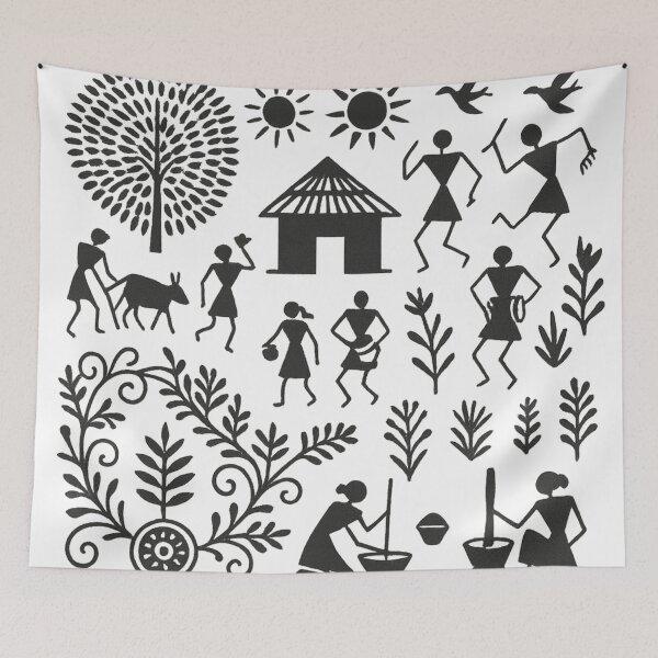 Item preview, Stylized Warli inspired folk art figures on transparent background designed and sold by optimusprime39.