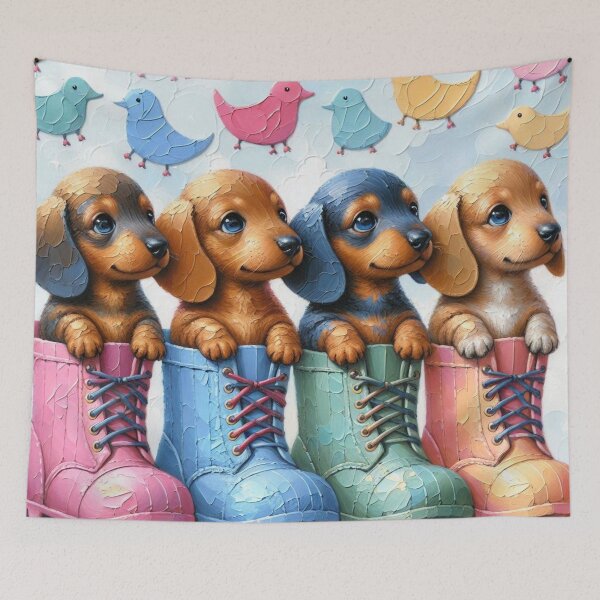 Item preview, Adorable Dachshund Puppies and Colorful Boots designed and sold by Wags & Tails.