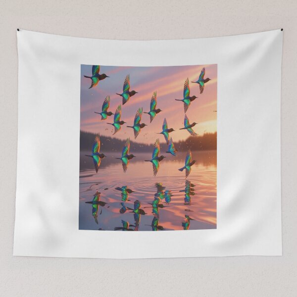 Item preview, Exotic Birds Kaleidoscope Over Sunset Lake Reflection designed and sold by Max Store.