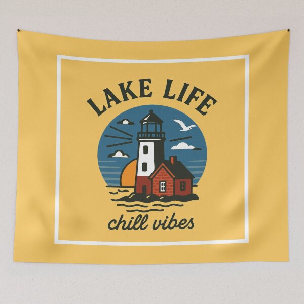 Item preview, Lake Life Chill Vibes - Great Lake Lighthouse, Seagull, sunset beach design designed and sold by srhosterman.