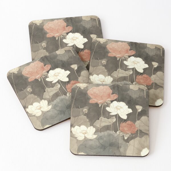 Item preview, White Lotus and Coral Camellia Asian-Inspired Watercolor Floral (Seamless Pattern) designed and sold by dawnleblanc55.