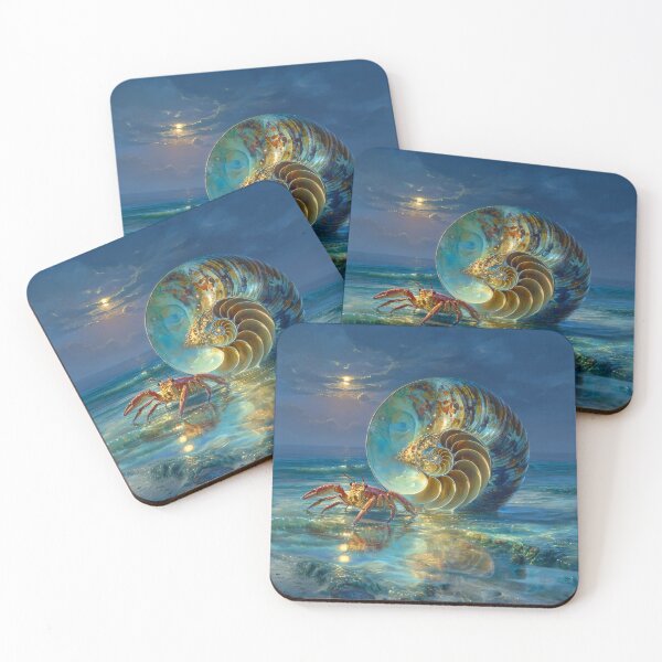 Item preview, Nautilus Seashells and Crab Under Moonlight designed and sold by scicilysimonee.