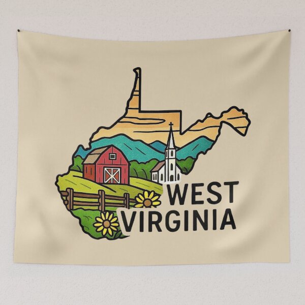 Item preview, West Virginia – Scenic Country Church, Barn & Hills designed and sold by Myra365Art.
