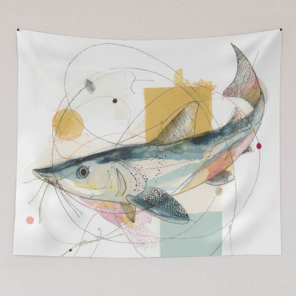 Item preview, Abstract Sturgeon Fish Illustration with Watercolor and Geometric Shapes designed and sold by dawnleblanc55.